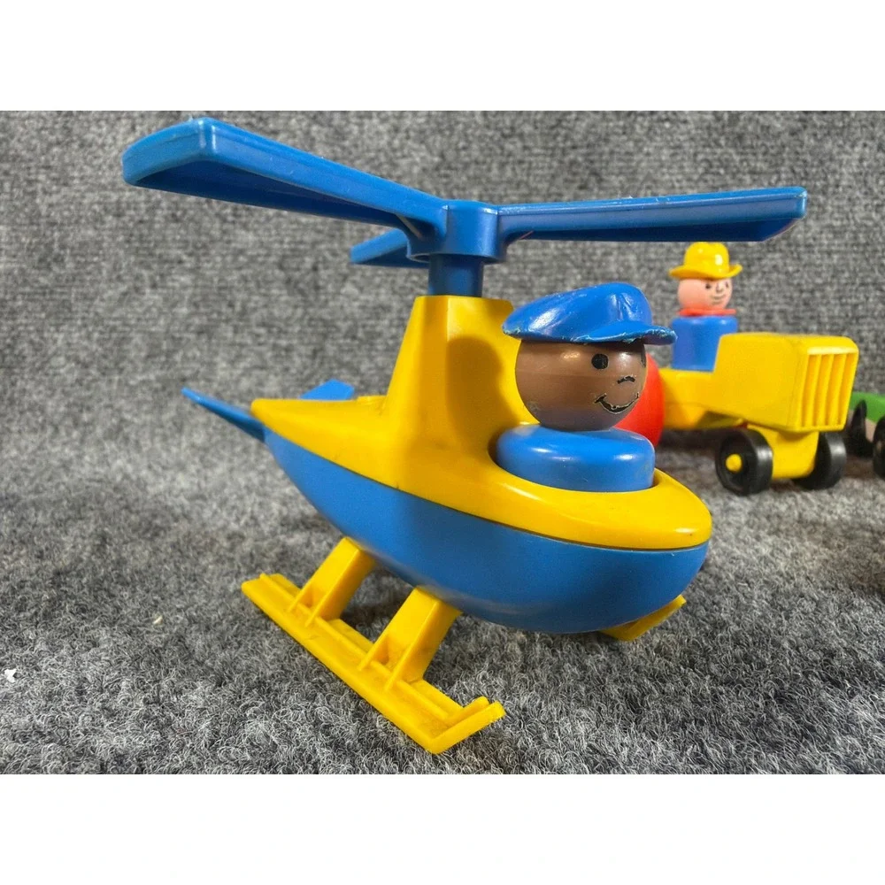 Vintage Fisher Price Little People Vehicle Lot Helicopter Tractor Forklift 6 Fig